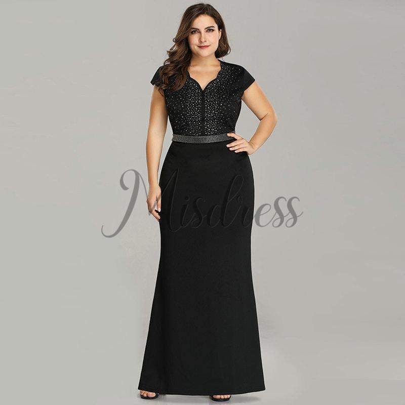 strapless open back dress Mermaid Scoop See Through Black Long Sleeve Prom Dress Beaded Satin Ev –  SELINADRESS main image 1
