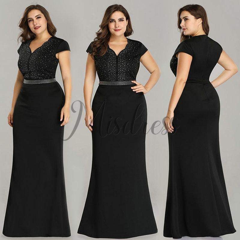 Plus Size Beaded Burgundy / Black Satin Trumpet Evening Prom Dress 20 / Navy Blue