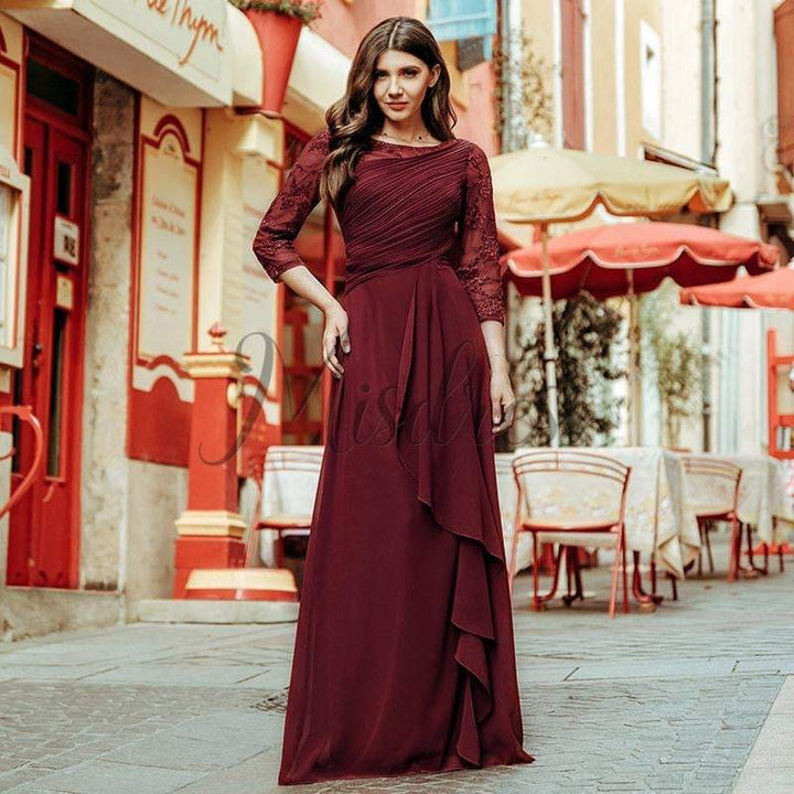 Plus Size Lace Chiffon Long Sleeves Ruffles Floor Length Evening