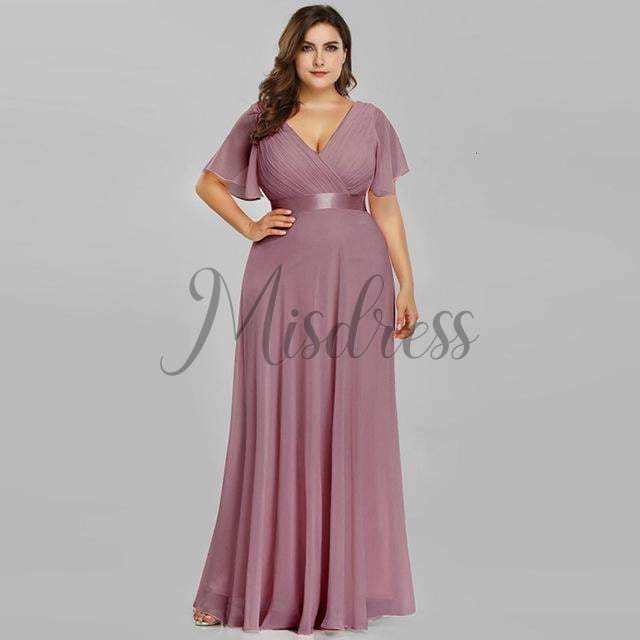 Short Chiffon Bridesmaid Dress with V Neck Marigold Plus Size