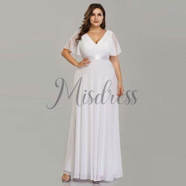 Plus Size V Neck Short Sleeves Chiffon Wedding Bridesmaid Evening Dres