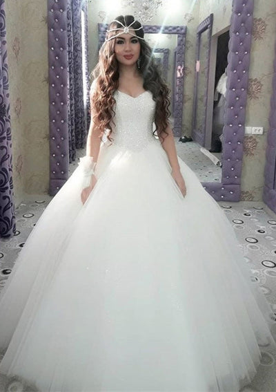 Strapless Sweetheart Glitter Beaded Ball Gown Tulle Wedding 