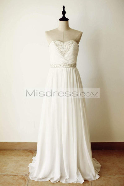 Strapless Sweetheart Ivory Chiffon Beaded Long Bridesmaid Dress - Bridesmaid Dresses