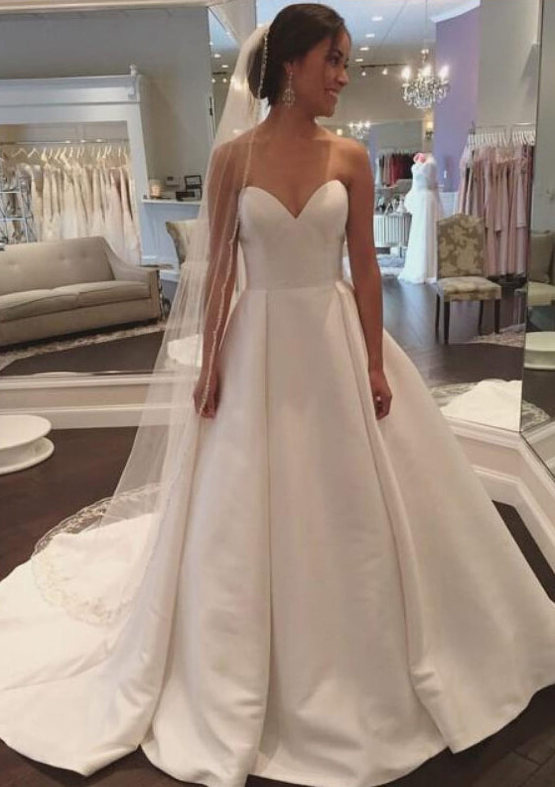 Strapless Sweetheart A-line Court Satin Bridal Gown Wedding Dress, Pleats Strapless Sweetheart A-line Court Satin Bridal Gown Wedding Dress, Pleats