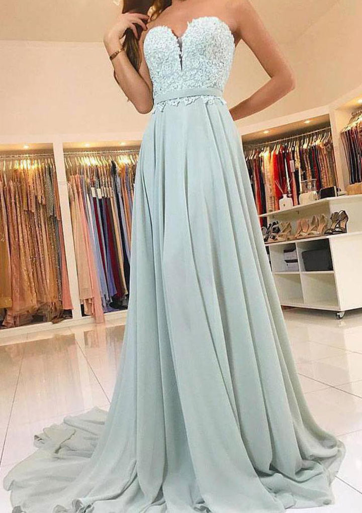 Sweetheart Strapless A-Line Chiffon Court Sage Green Evening Dress