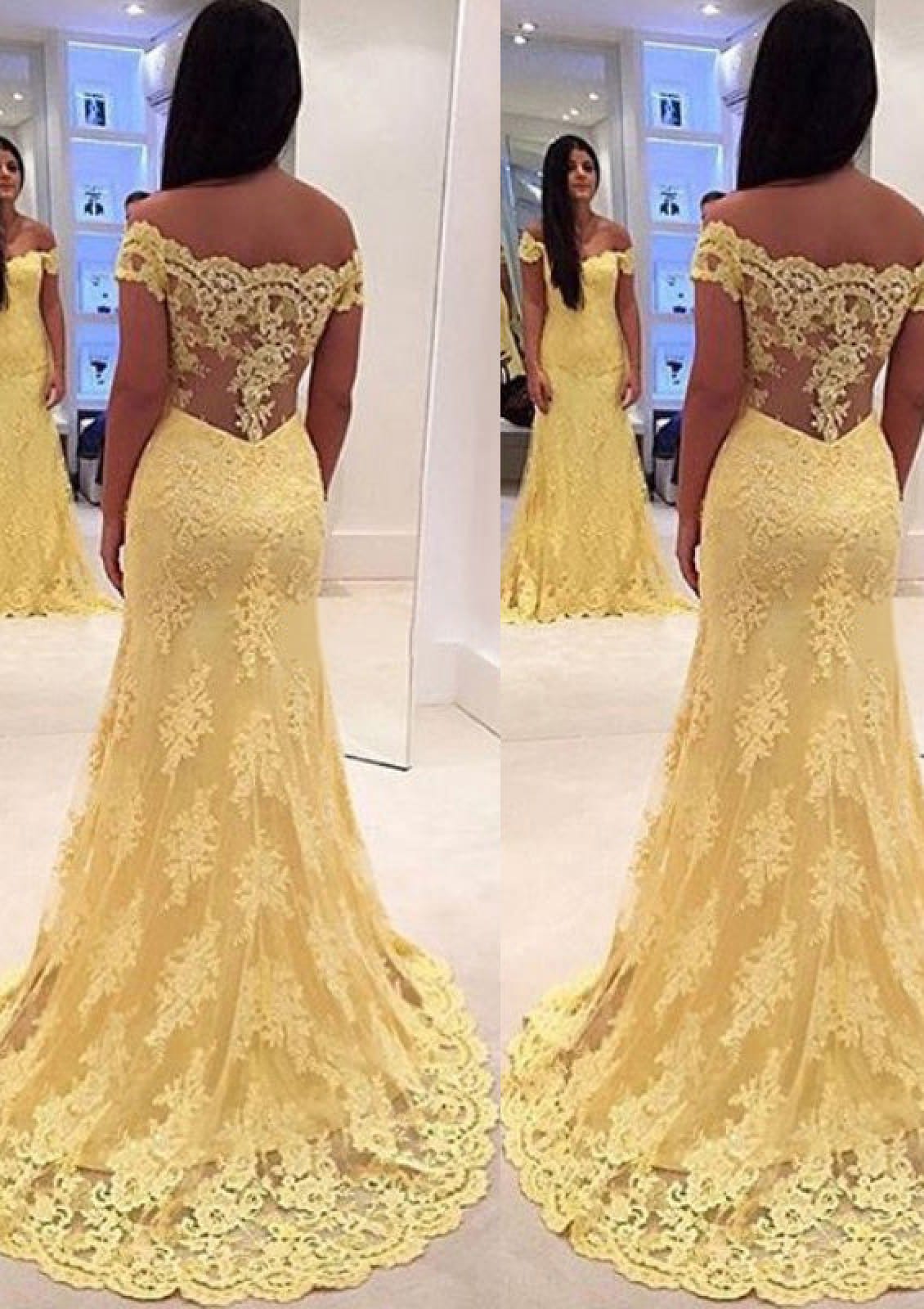 A-Line/Princess Sleeveless Off-The-Shoulder Sweep Train Lace