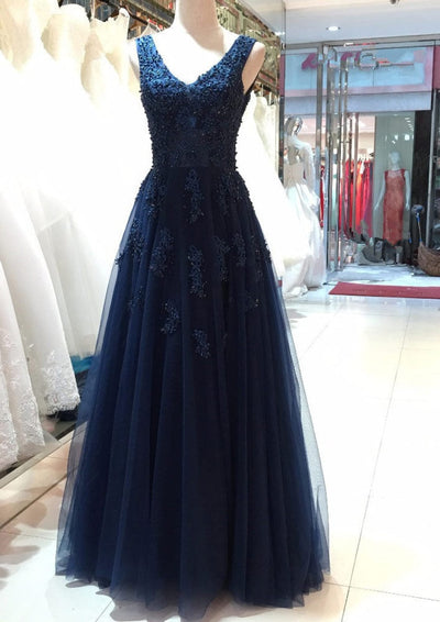 Tulle Prom Dress A-Line/Princess V-Neck Long/Floor-Length