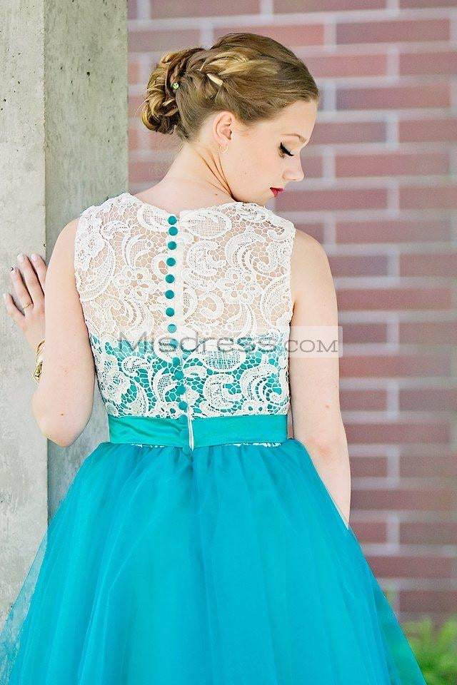 Vintage Ivory Lace Mint Blue Tulle Tea Skirt Prom Bridesmaid Dress US 22W