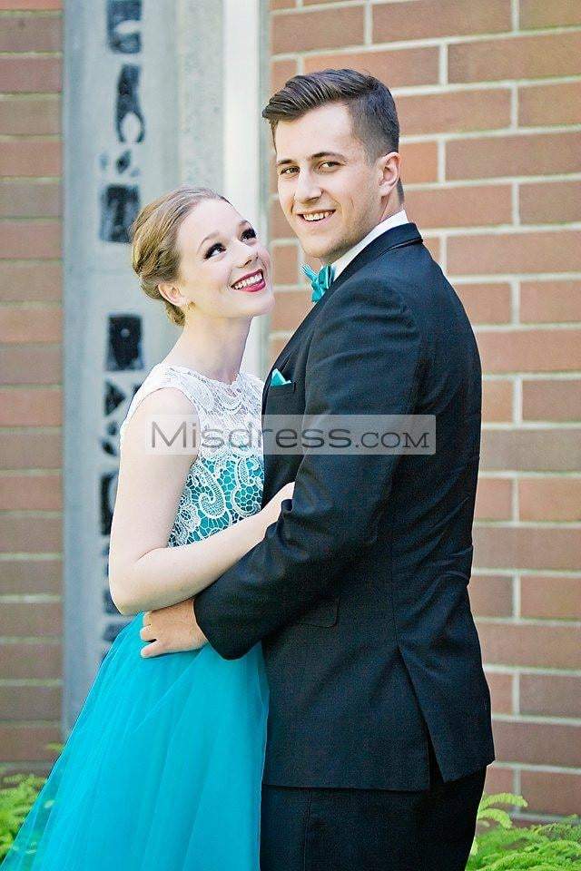 Vintage Ivory Lace Mint Blue Tulle Tea Skirt Prom Bridesmaid Dress - Bridesmaid Dresses