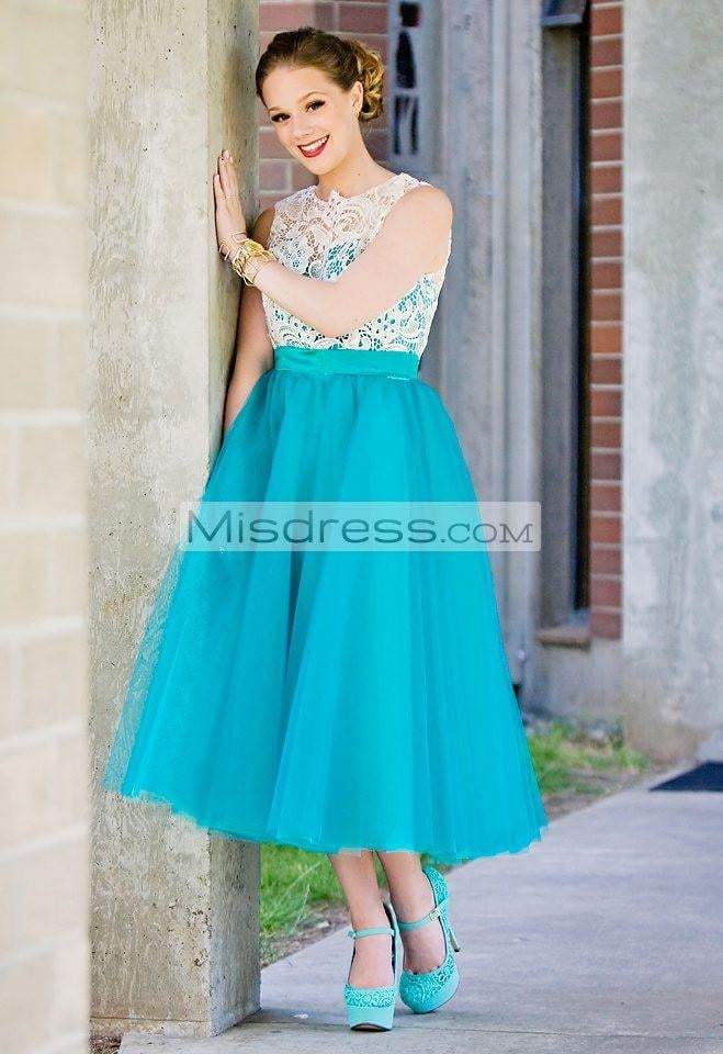 Vintage Ivory Lace Mint Blue Tulle Tea Skirt Prom Bridesmaid Dress US 22W