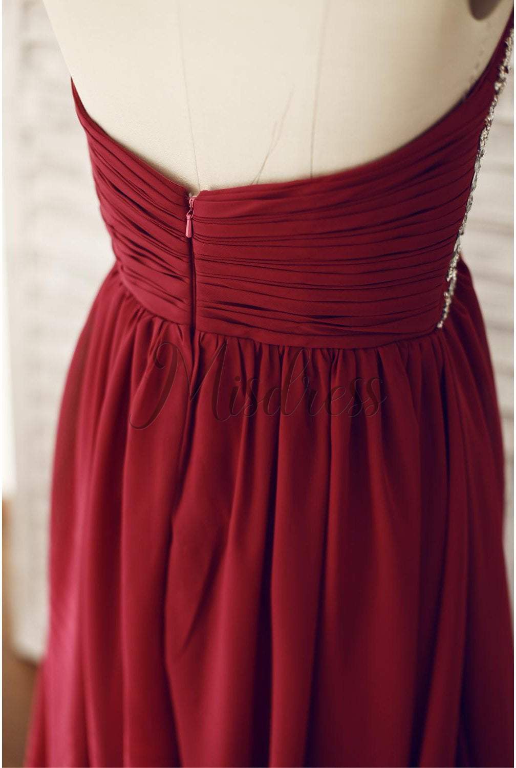 Wine Red Burgundy Chiffon Bridesmaid Dress Prom Dress Strapless Beaded Dress - Bridesmaid Dresses
