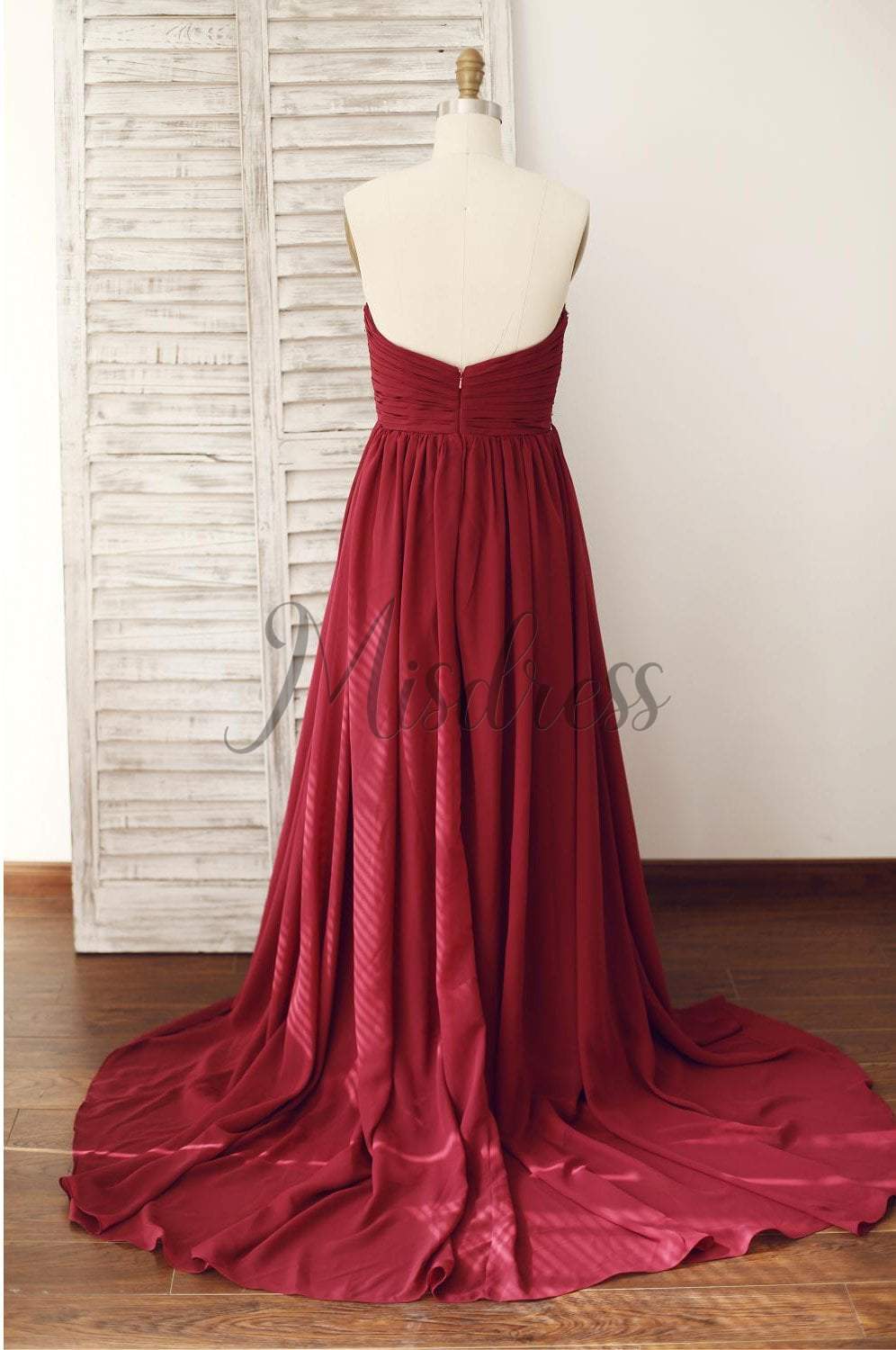 Wine Red Burgundy Chiffon Bridesmaid Dress Prom Dress Strapless Beaded Dress - Bridesmaid Dresses