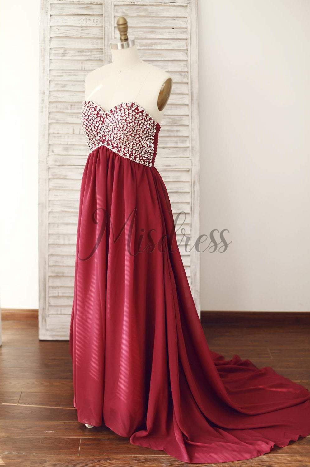 Wine Red Burgundy Chiffon Bridesmaid Dress Prom Dress Strapless Beaded Dress - Bridesmaid Dresses