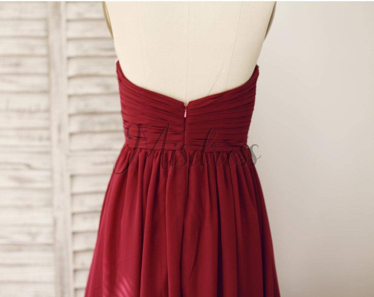 Wine Red Burgundy Chiffon Bridesmaid Dress Prom Dress Strapless Beaded Dress - Bridesmaid Dresses